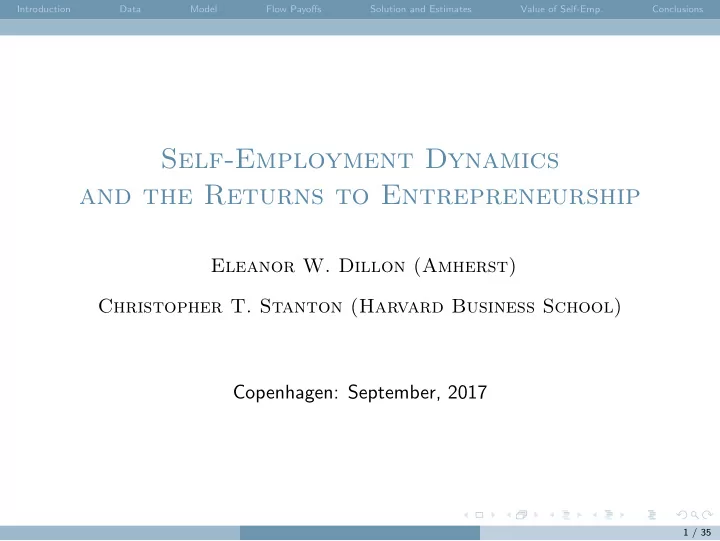self employment dynamics and the returns to