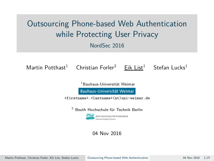 outsourcing phone based web authentication while