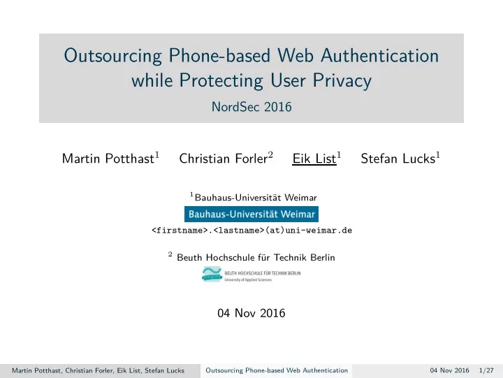 outsourcing phone based web authentication while