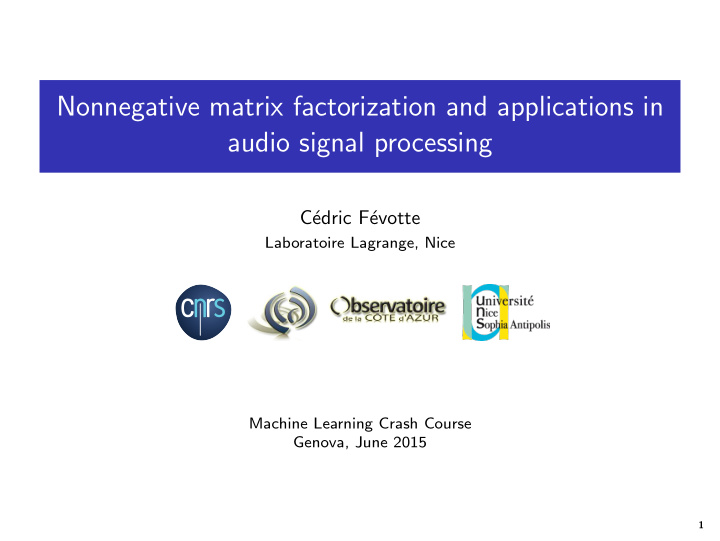 nonnegative matrix factorization and applications in