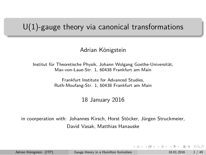 u 1 gauge theory via canonical transformations