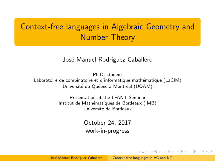 context free languages in algebraic geometry and number