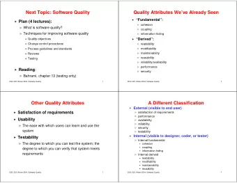 Next Topic: Software Quality  Quality Attributes Weve Already Seen  Fundamental:  Plan (4