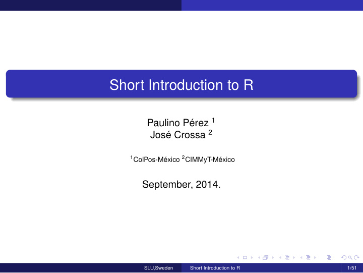 short introduction to r
