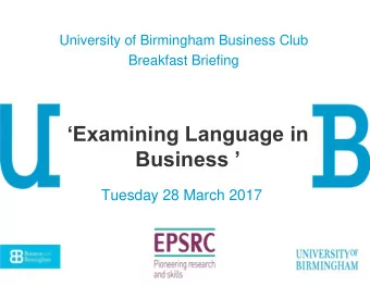 Business   Tuesday 28 March 2017  Marie Curie project ref: EMMA-658079:  Exploring Multimodal