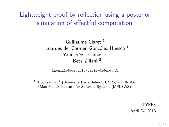 lightweight proof by reflection using a posteriori