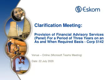 Provision of Financial Advisory Services  (Panel) For a Period of Three Years on an  As and When