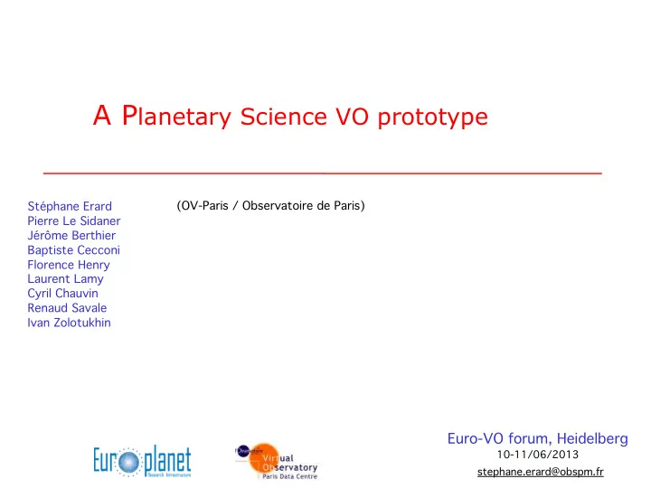 a p lanetary science vo prototype ov paris observatoire