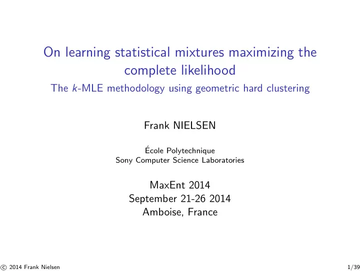 on learning statistical mixtures maximizing the complete