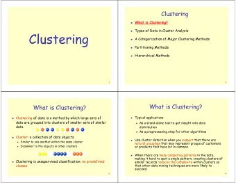 Clustering  A Categorization of Major Clustering Methods  Partitioning Methods