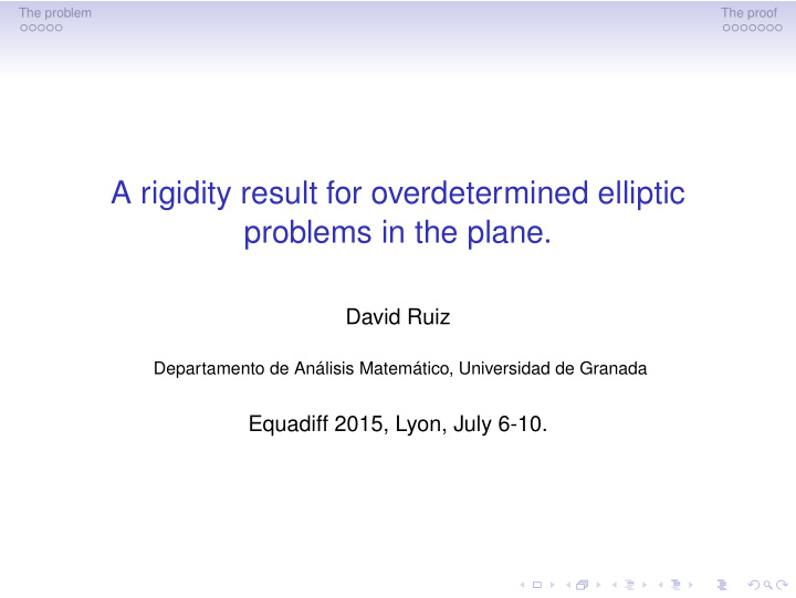 a rigidity result for overdetermined elliptic problems in