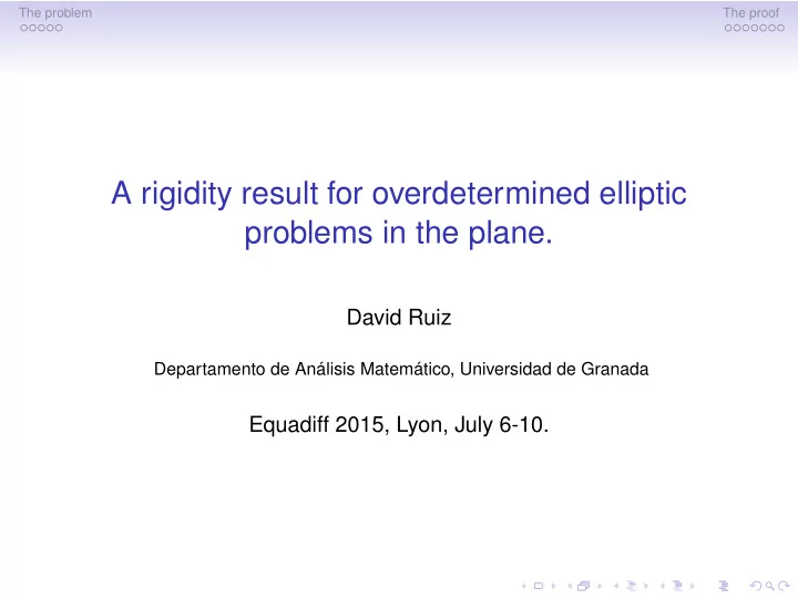 a rigidity result for overdetermined elliptic problems in