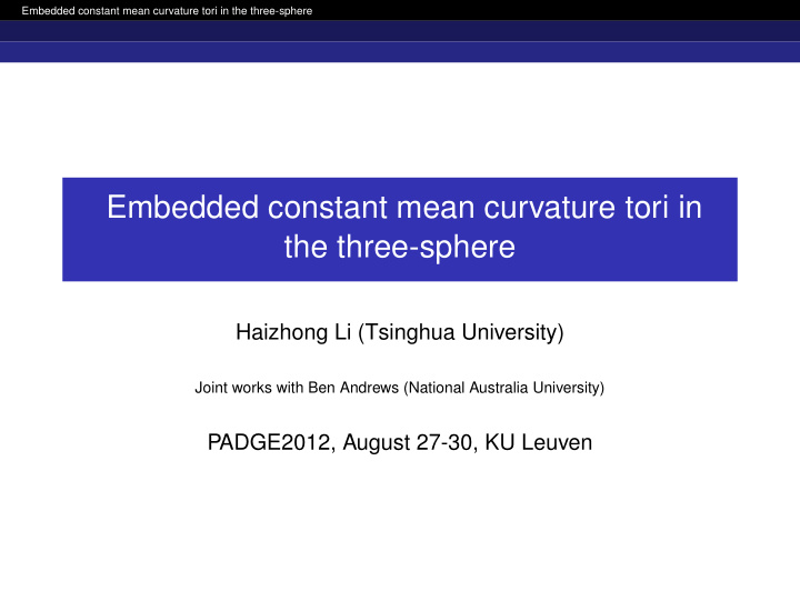 embedded constant mean curvature tori in the three sphere