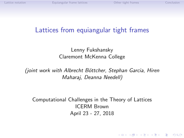 lattices from equiangular tight frames