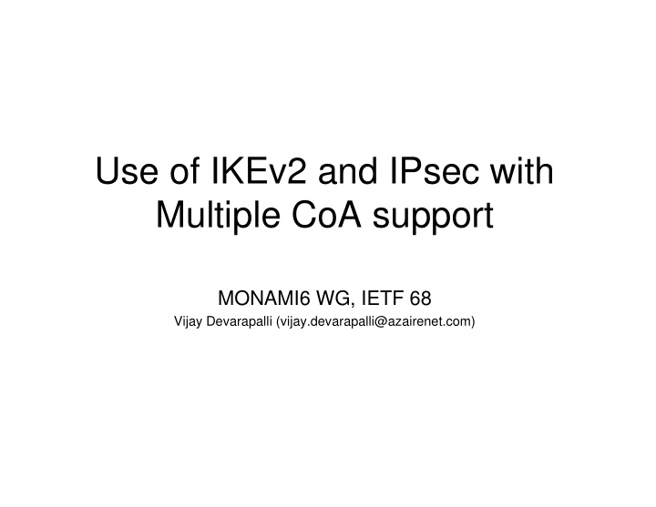 use of ikev2 and ipsec with multiple coa support