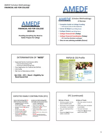 DETERMINATION OF  NEED  FAFSA &amp; CSS Profile  Expected Family Contribution (EFC)