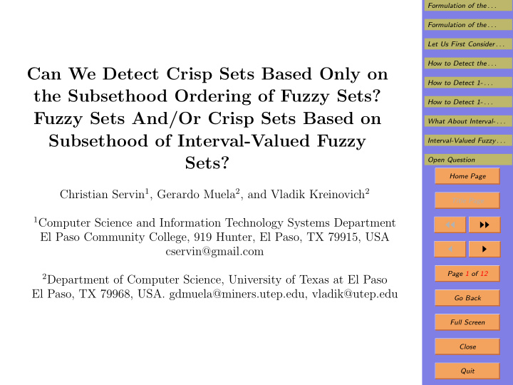 can we detect crisp sets based only on