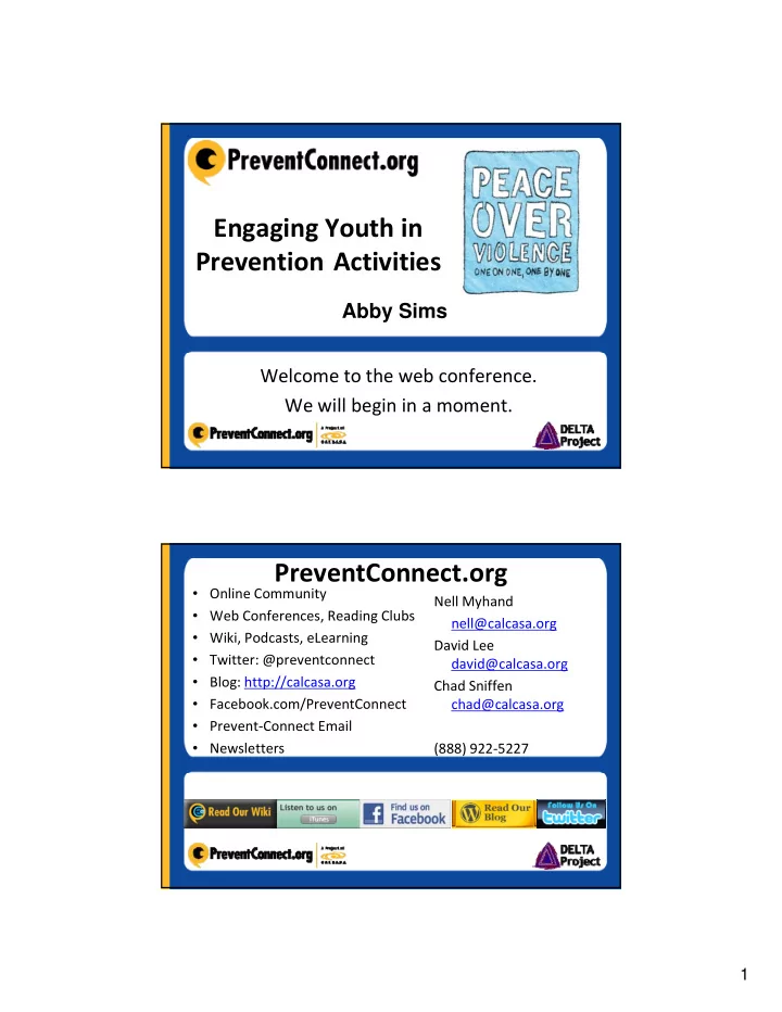 engaging youth in g g g prevention activities