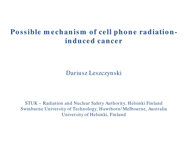 possible m echanism of cell phone radiation induced cancer