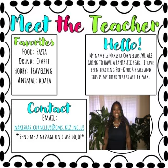 Food: Pasta  My name is Nakisha Cornelius.WE ARE  Drink: Cofgee  GOING TO HAVE A FANTASTIC YEAR.  I