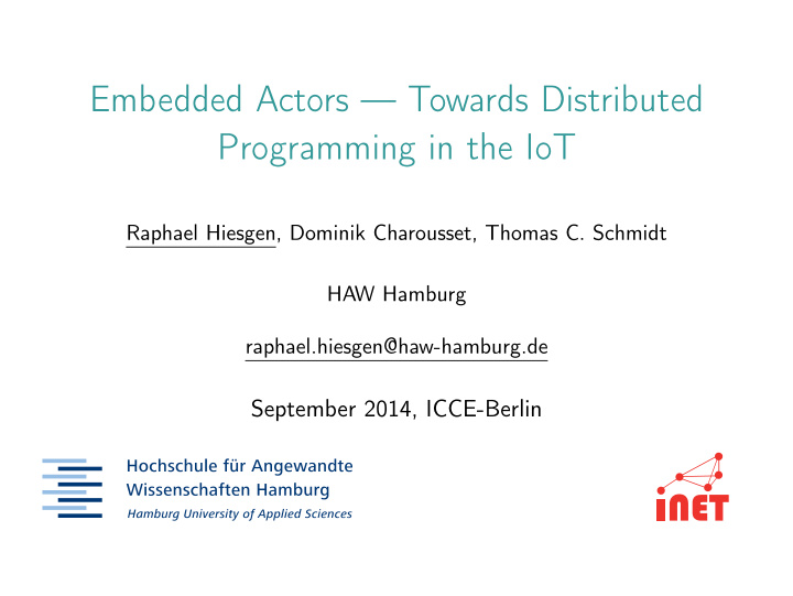 embedded actors towards distributed programming in the iot
