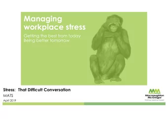 Managing  workplace stress  Getting the best from today  Being better tomorrow  Stress: That