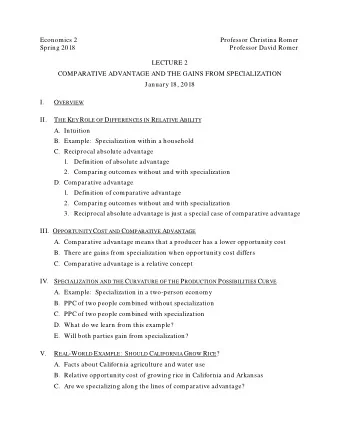 Economics 2  Professor Christina Romer  Spring 2018  Professor David Romer  LECTURE 2  COMPARATIVE