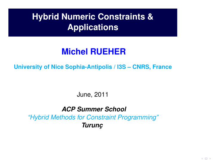 hybrid numeric constraints applications michel rueher