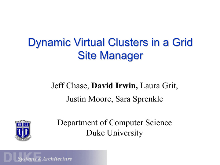 dynamic virtual clusters in a grid dynamic virtual
