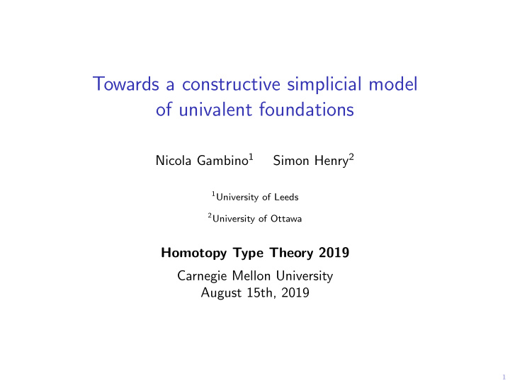 towards a constructive simplicial model of univalent