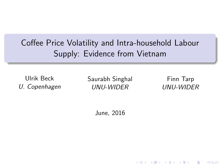 coffee price volatility and intra household labour supply