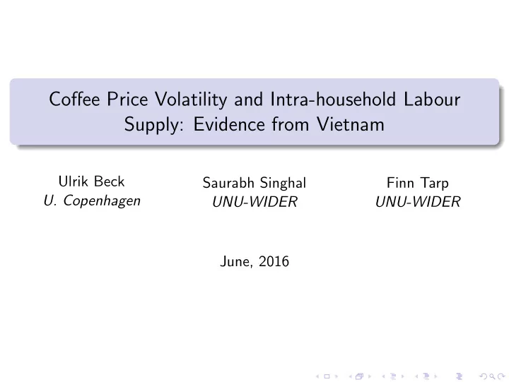 coffee price volatility and intra household labour supply