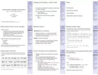Language and Computers  where to start?  Outline  Computers  Computers  Computers  Topic 1: Text