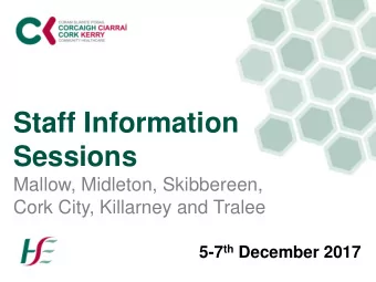 Sessions  Mallow, Midleton, Skibbereen, Cork City, Killarney and Tralee 5-7 th December 2017