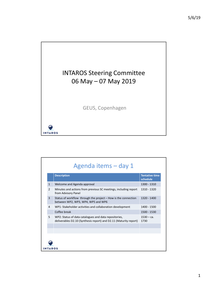 intaros steering committee 06 may 07 may 2019