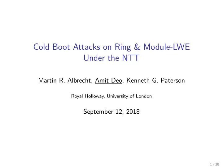 cold boot attacks on ring module lwe under the ntt