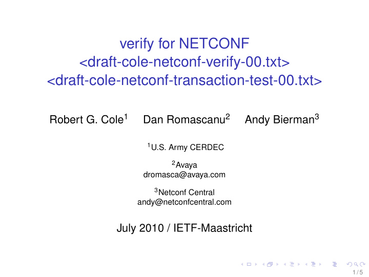 verify for netconf draft cole netconf verify 00 txt draft