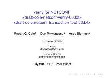 verify for NETCONF  &lt;draft-cole-netconf-verify-00.txt&gt;