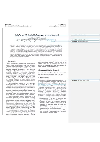 HoloRange AR Sandtable Prototype Lessons Learned Formatted: English (United States) Daniel J.