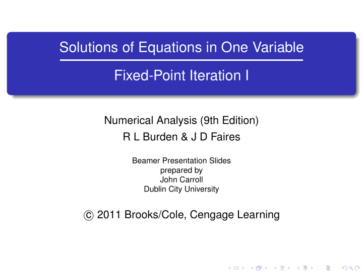 solutions of equations in one variable fixed point