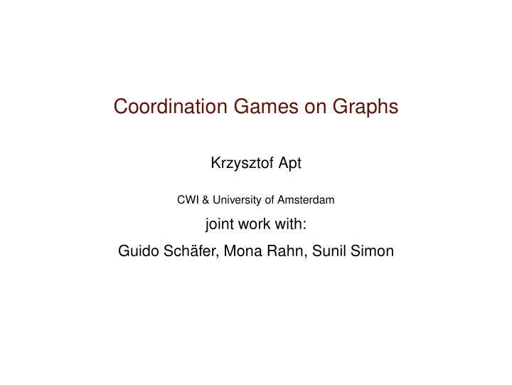 coordination games on graphs