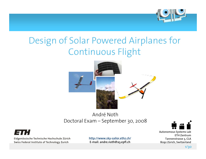 design of solar powered airplanes for continuous flight