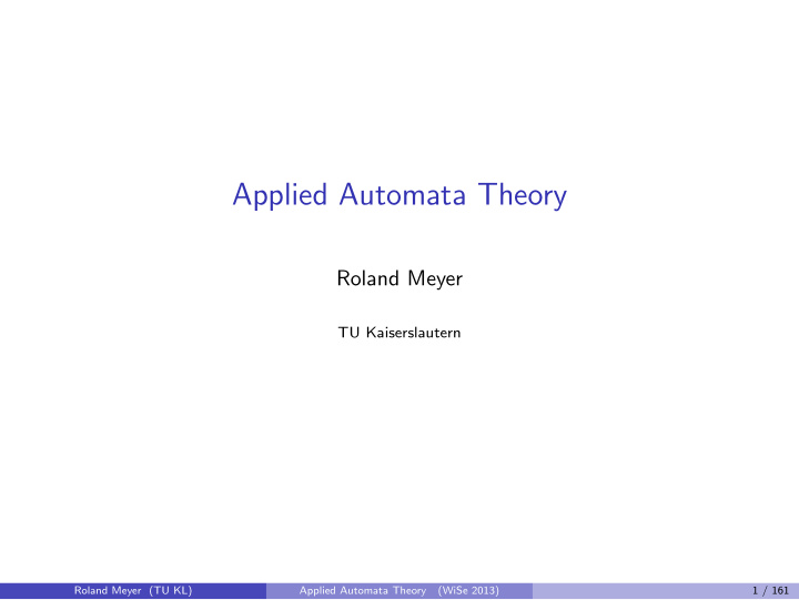 applied automata theory