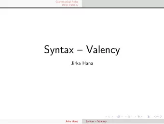 Syntax  Valency  Jirka Hana  Jirka Hana  Syntax  Valency  Grammatical Roles  Adjunct versus
