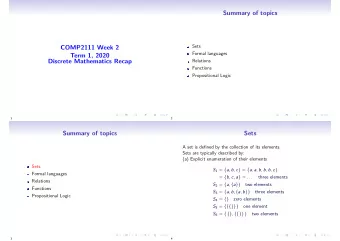 Summary of topics  Sets  COMP2111 Week 2  Formal languages  Term 1, 2020  Discrete Mathematics