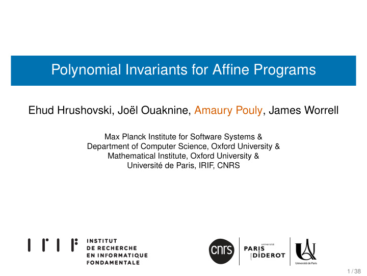 polynomial invariants for affine programs