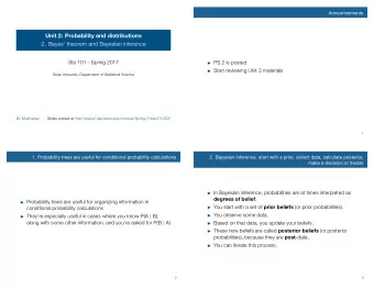 Unit2: Probabilityanddistributions  2. Bayes theorem and Bayesian inference  Sta 101 - Spring
