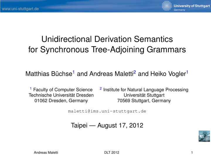 unidirectional derivation semantics for synchronous tree