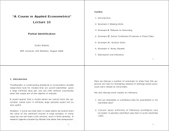 A Course in Applied Econometrics  1. Introduction  Lecture 10  2. Example I: Missing Data  3.