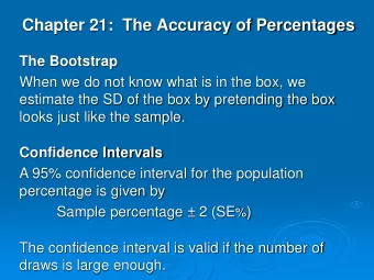 Chapter 21:  The Accuracy of Percentages  The Bootstrap  When we do not know what is in the box, we